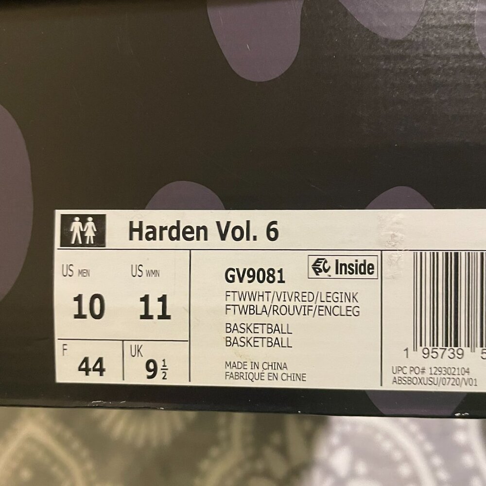 Adidas Harden Vol. 6 White Vivid Red Legend Ink 2022, men's 10 🏀 - Picture 2 of 15